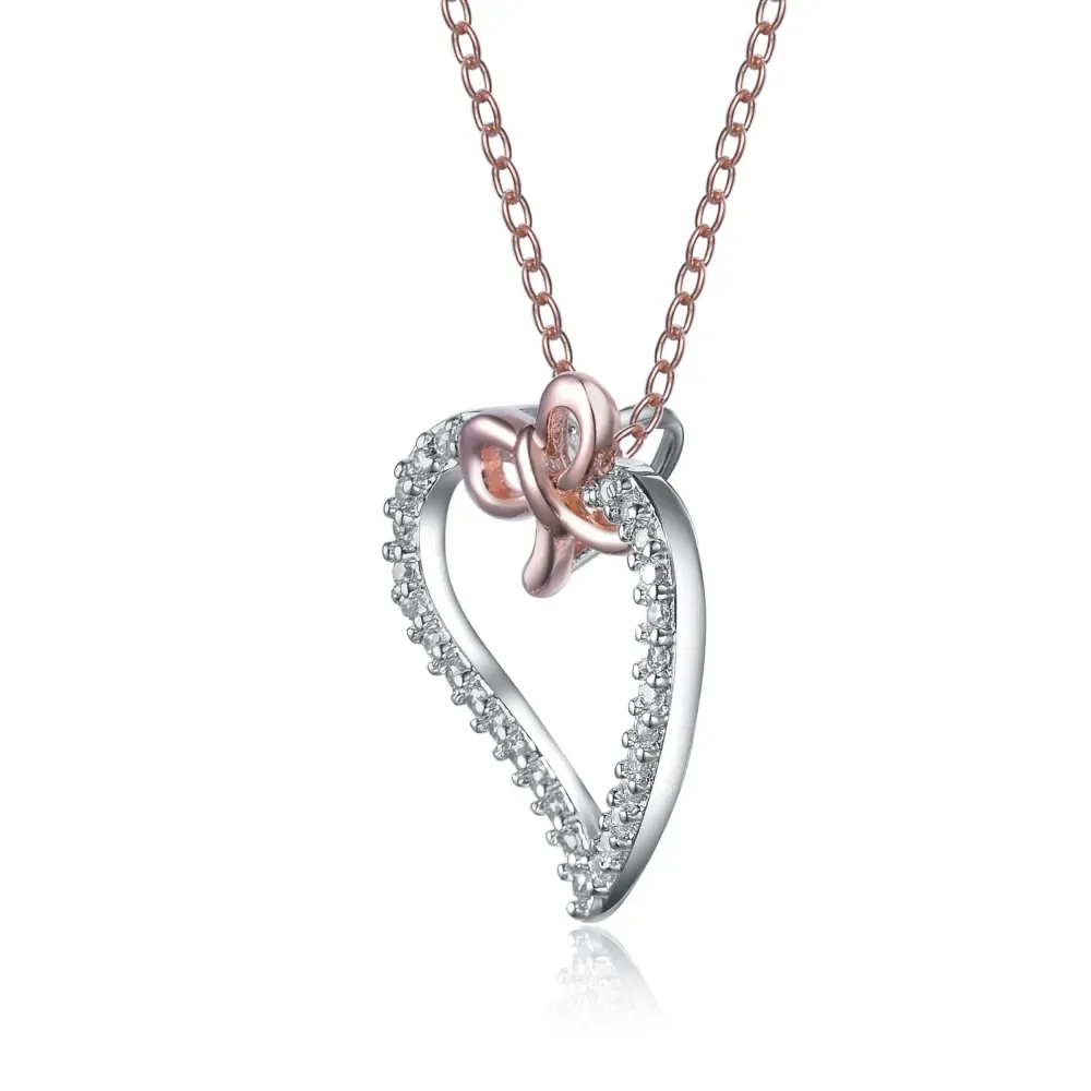 Genevive Rose-plated Sterling Silver Cubic Zirconia Heart And Bowtie Necklace sold by Reitmans product image thumbnail 4