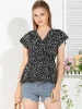 Allegra K - Summer Ditsy Floral Ruffle Neck Wrap Peplum Top sold by Reitmans