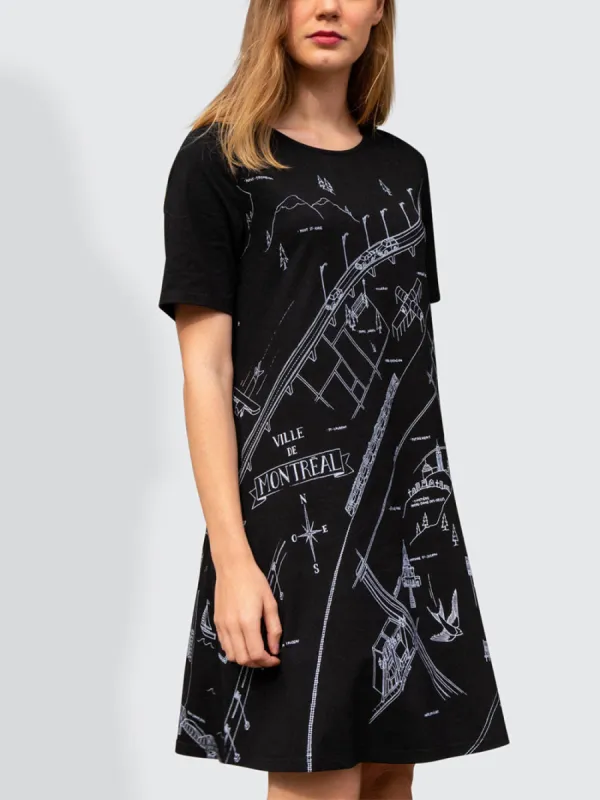 Annick - A La Carte A-Line Dress Montreal Map Print Black sold by Reitmans