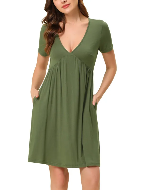 cheibear - Deep V Neck Sift Stretchy Lounge Dress sold by Reitmans