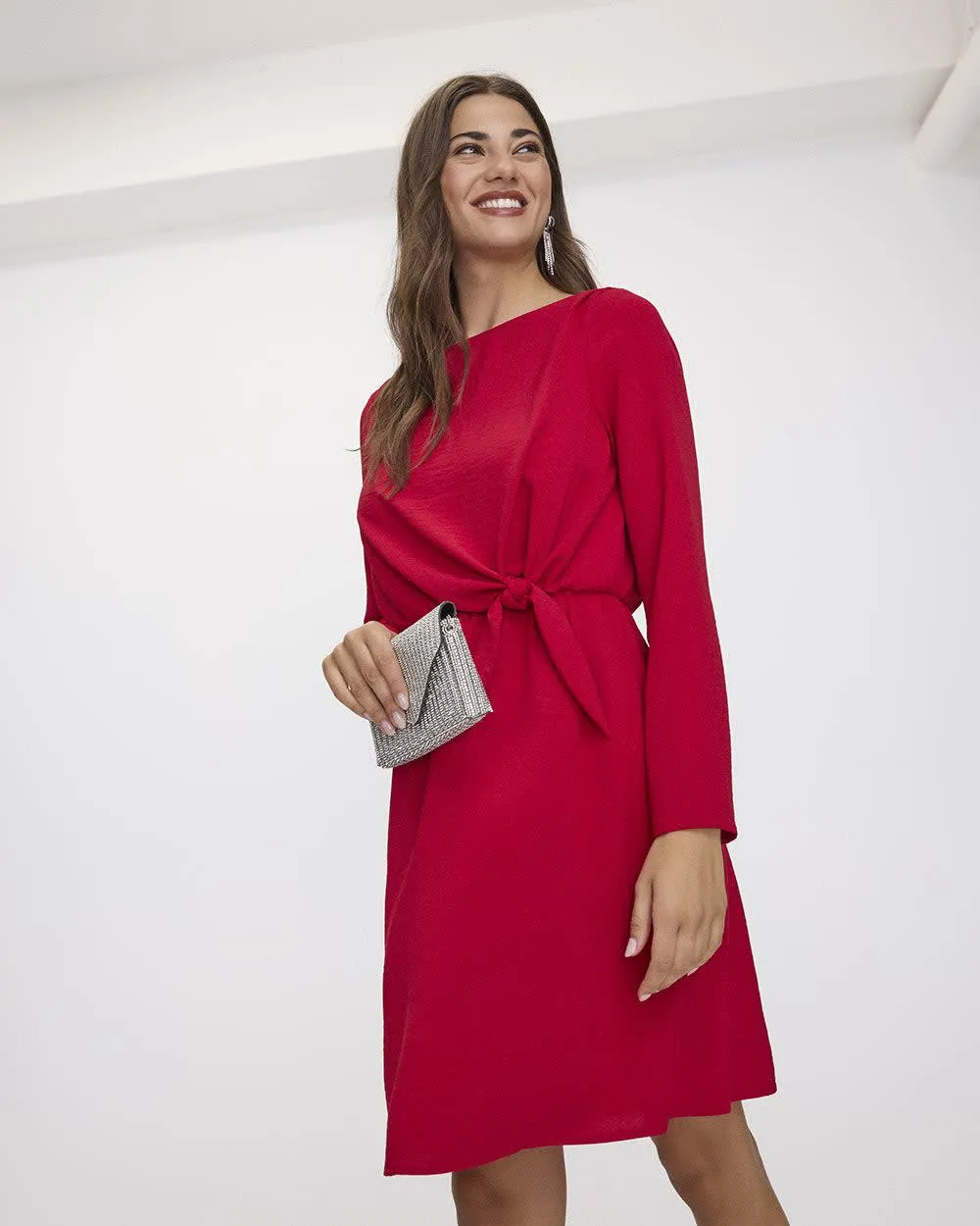 Long-Sleeve Boat-Neck Dress with Knot Detail sold by Reitmans