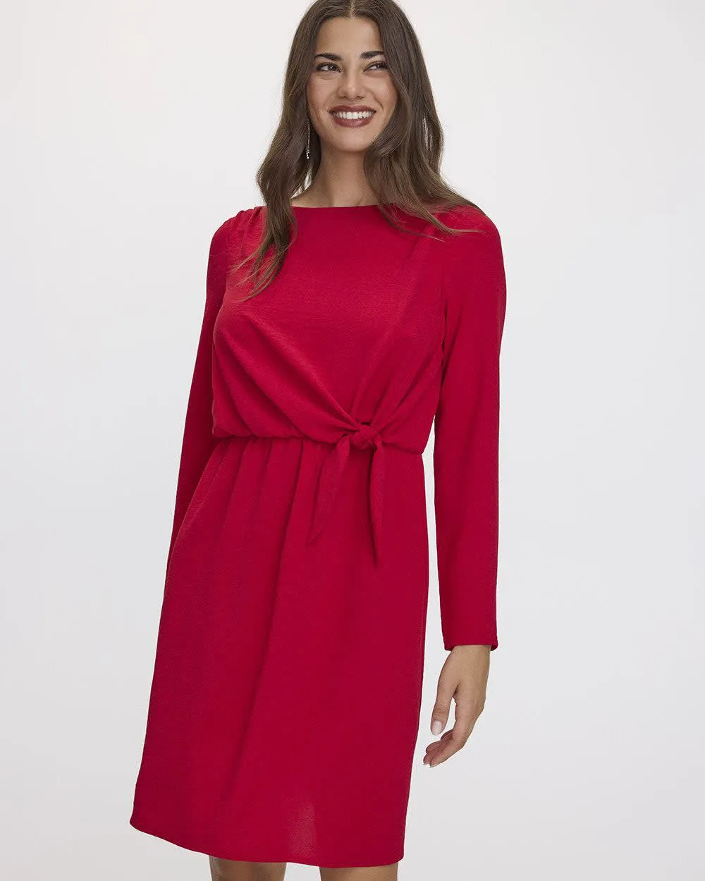 Long-Sleeve Boat-Neck Dress with Knot Detail sold by Reitmans product image thumbnail 3