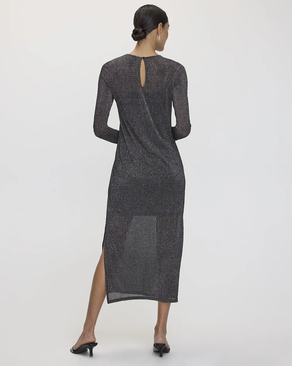 Long-Sleeve Shimmery Mesh Midi Dress sold by Reitmans product image thumbnail 2