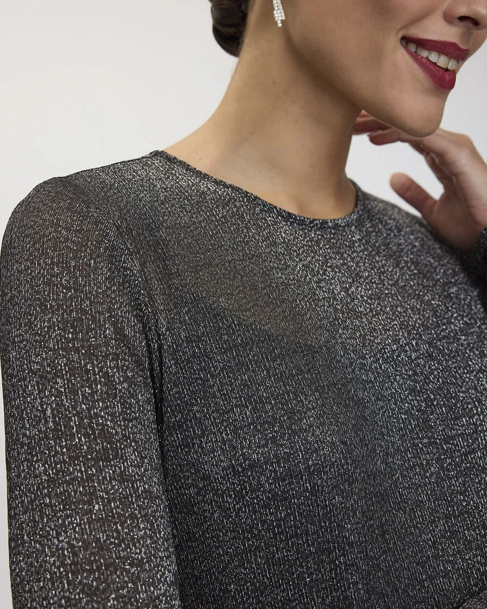 Long-Sleeve Shimmery Mesh Midi Dress sold by Reitmans product image thumbnail 4