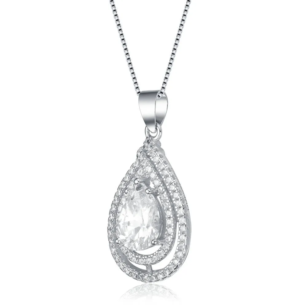 Genevive Sterling Silver White Gold Plated with Clear Cubic Zirconia Pear Shape Pendant sold by Reitmans product image thumbnail 2