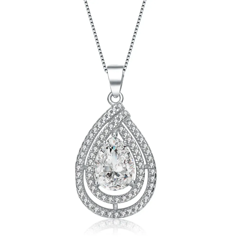 Genevive Sterling Silver White Gold Plated with Clear Cubic Zirconia Pear Shape Pendant sold by Reitmans product image thumbnail 4