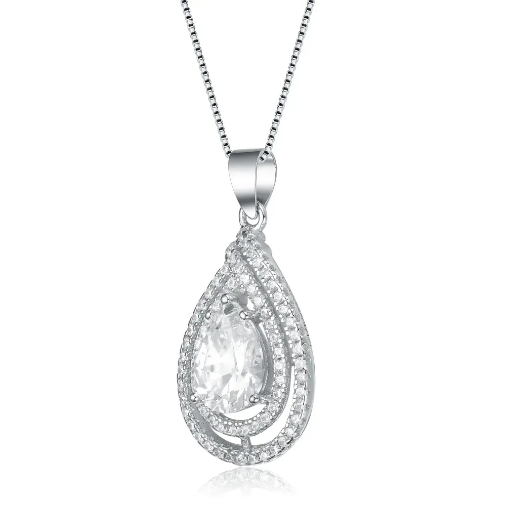 Genevive Sterling Silver White Gold Plated with Clear Cubic Zirconia Pear Shape Pendant sold by Reitmans product image thumbnail 5