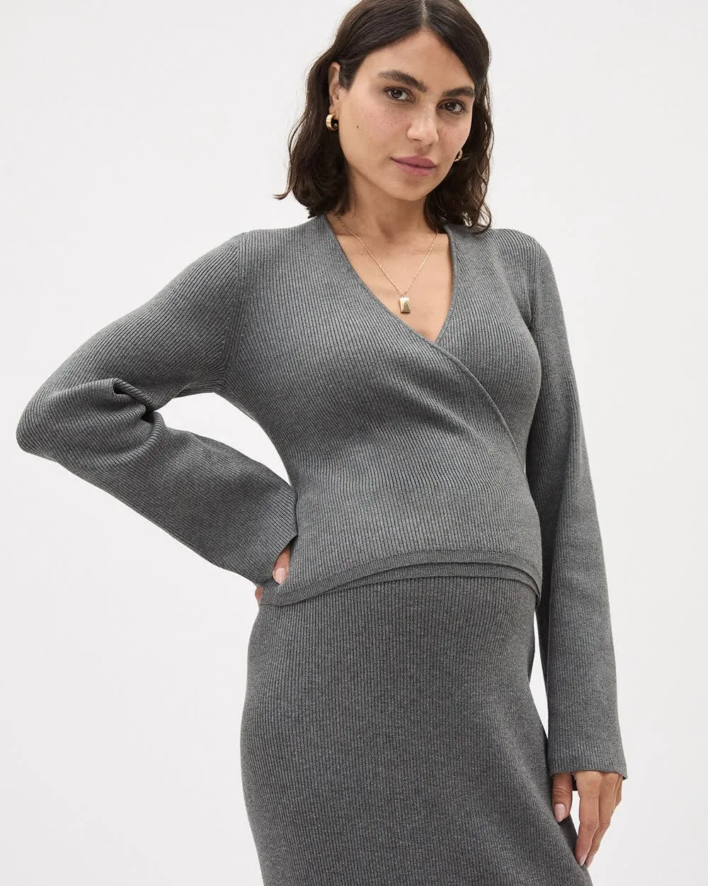 Long-Sleeve Wrap Nursing Sweatshirt - Thyme Maternity sold by Reitmans