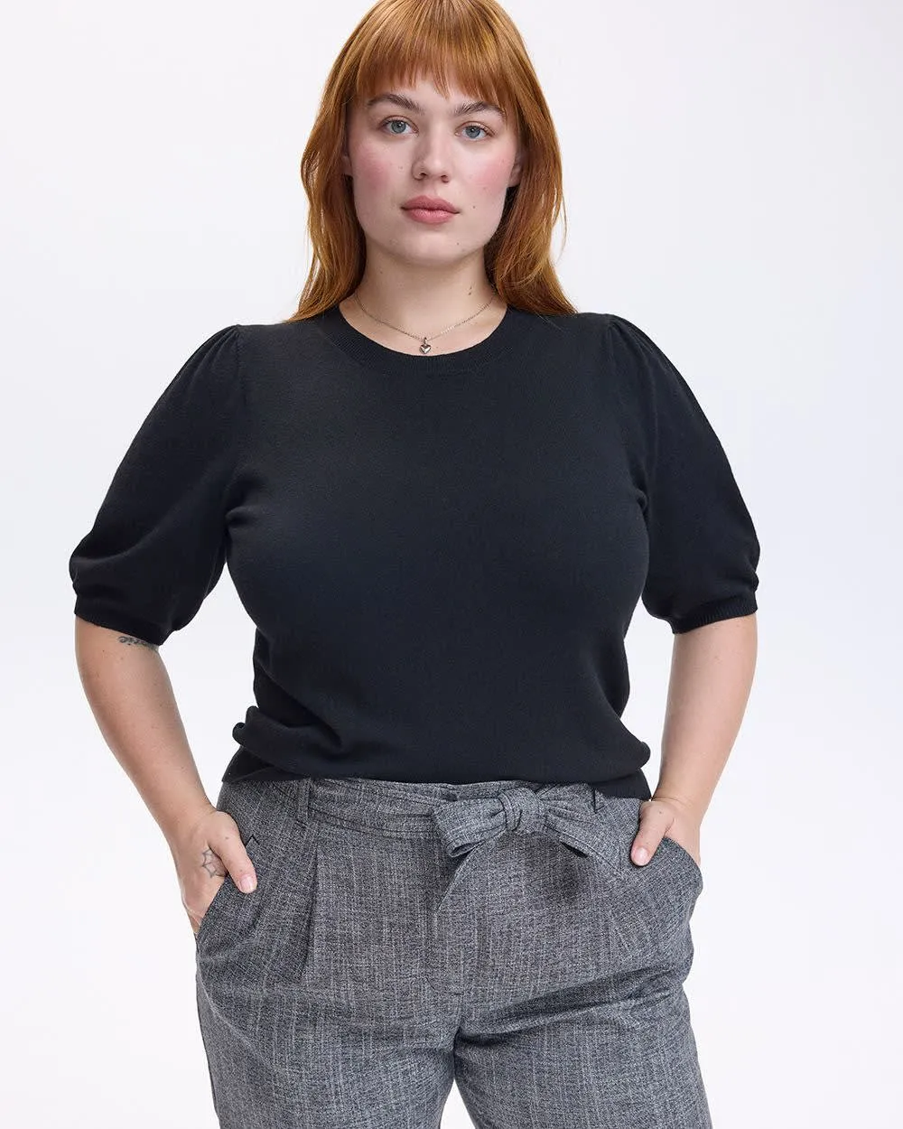 Puffy-Elbow-Sleeve Crew-Neck Sweater sold by Reitmans