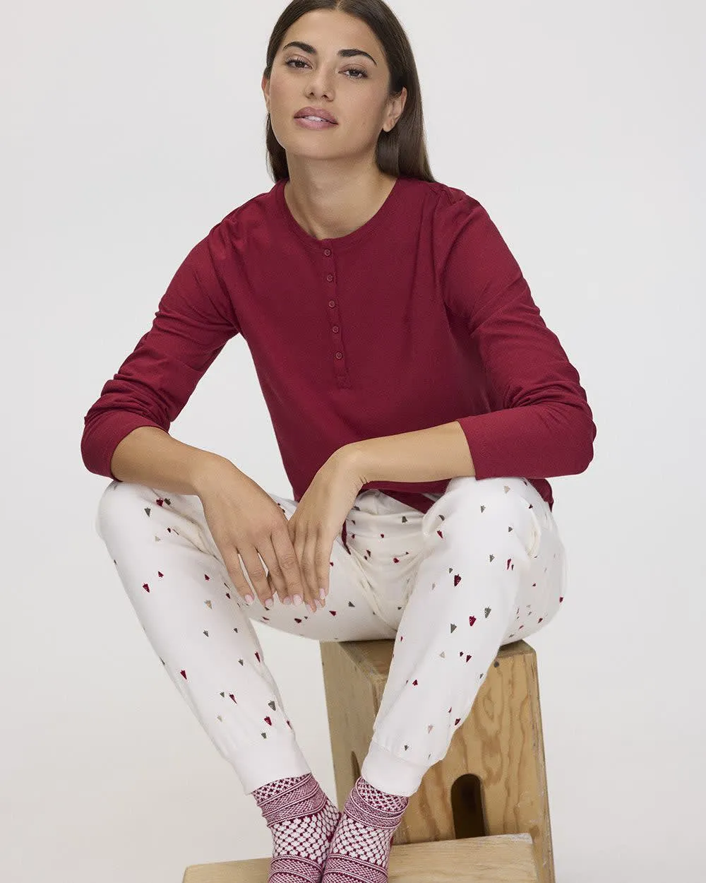 Long-Sleeve Top and Flannel Jogger Pyjama Set sold by Reitmans