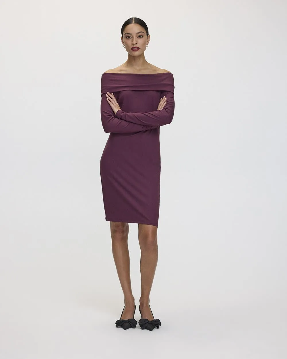 Long-Sleeve Off-the-Shoulder Bodycon Dress sold by Reitmans