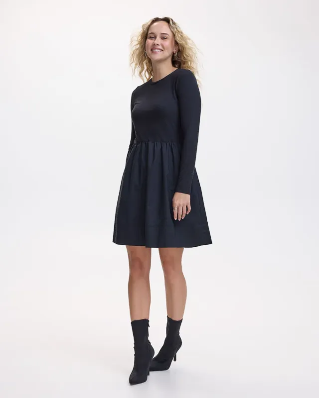 Long-Sleeve Mix-Media Dress with Crew Neckline sold by Reitmans