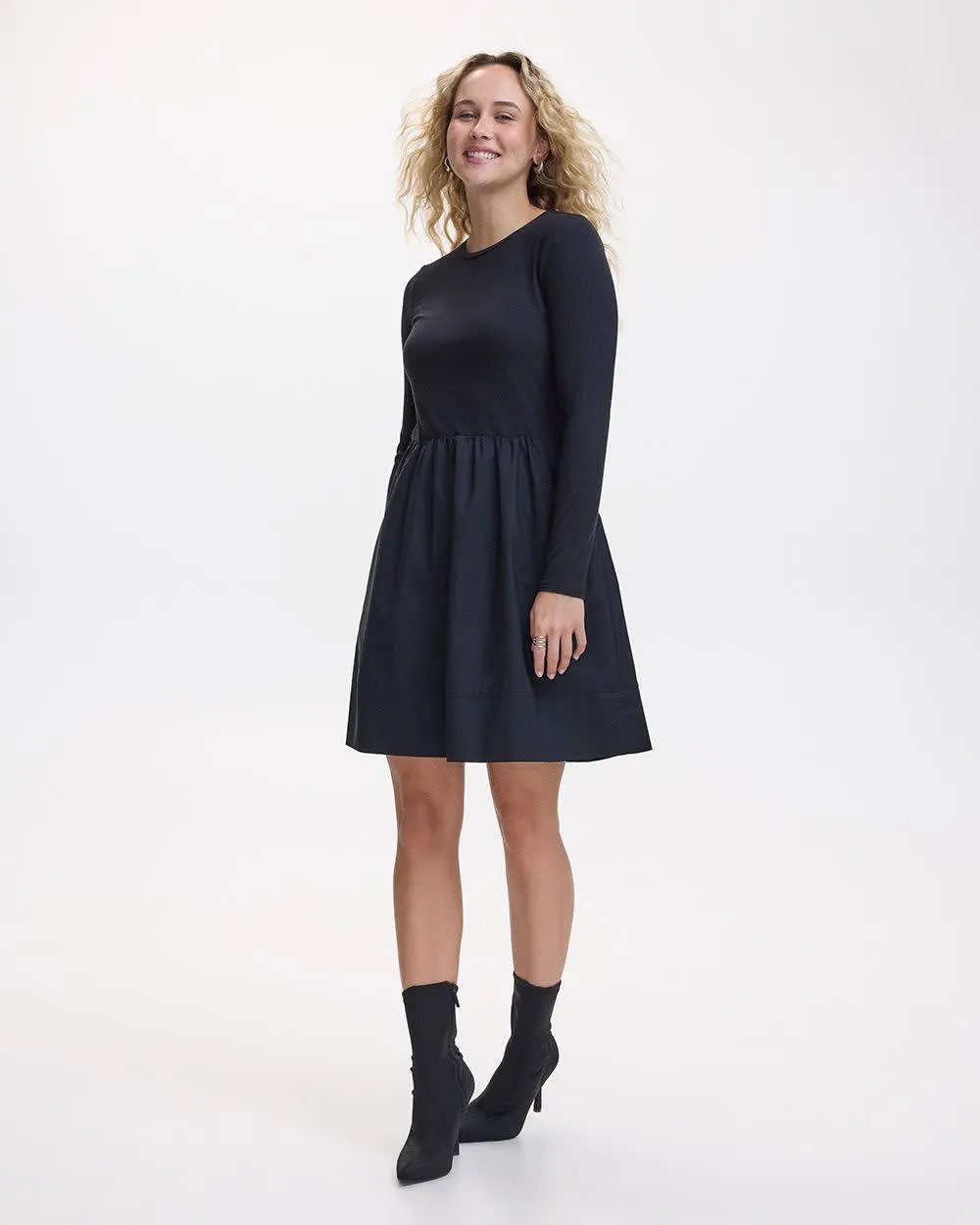 Long-Sleeve Mix-Media Dress with Crew Neckline sold by Reitmans