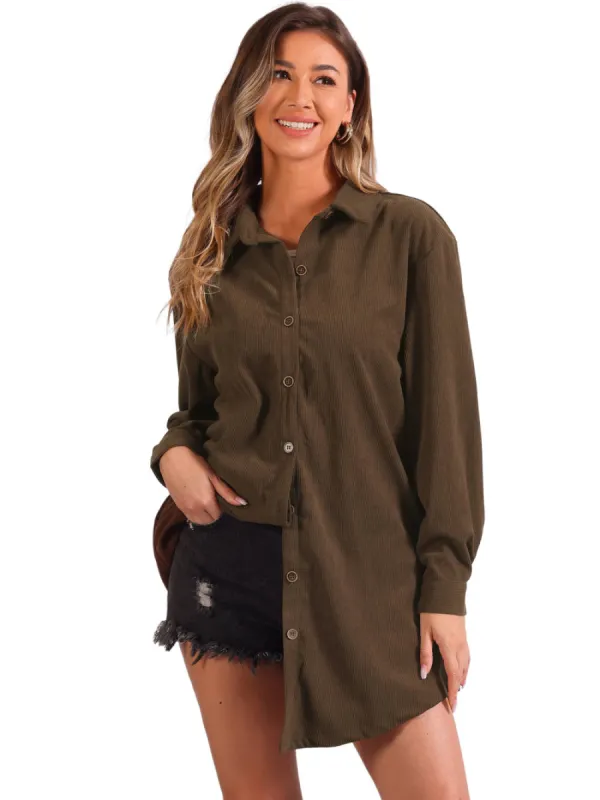 Allegra K - Corduroy Long Sleeve Oversized Shirt sold by Reitmans