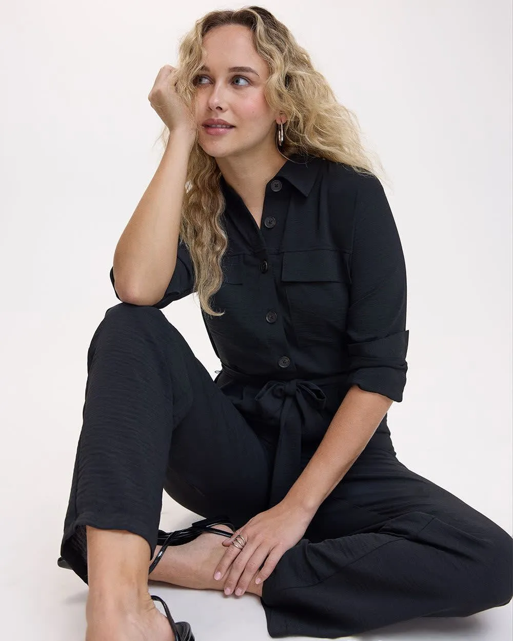 Straight-Leg Long-Sleeve Jumpsuit with Utility Pockets sold by Reitmans product image thumbnail 3