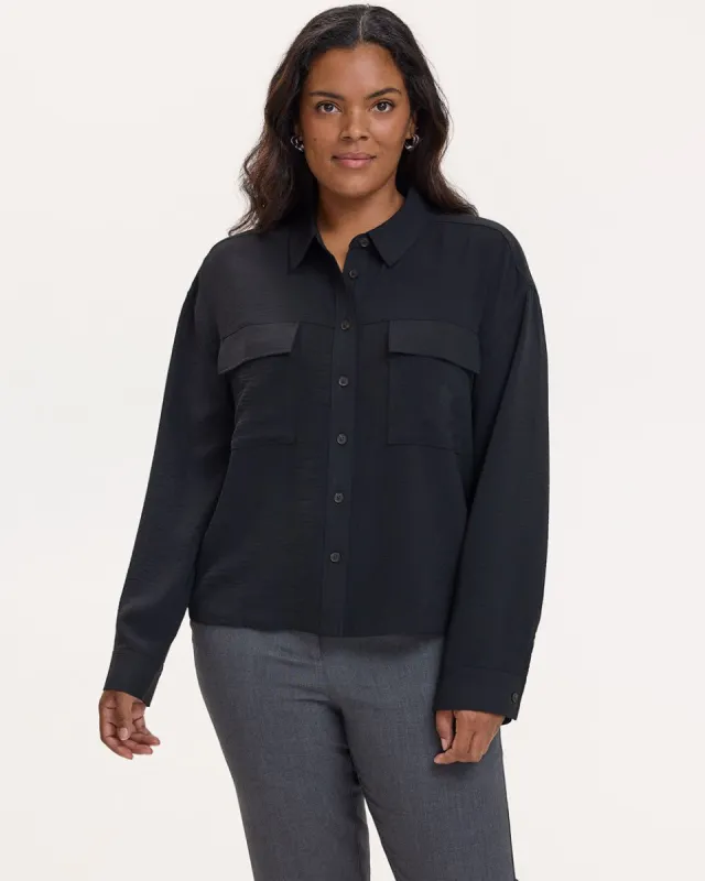 Long-Sleeve Shirt-Collar Blouse with Utility Pockets sold by Reitmans