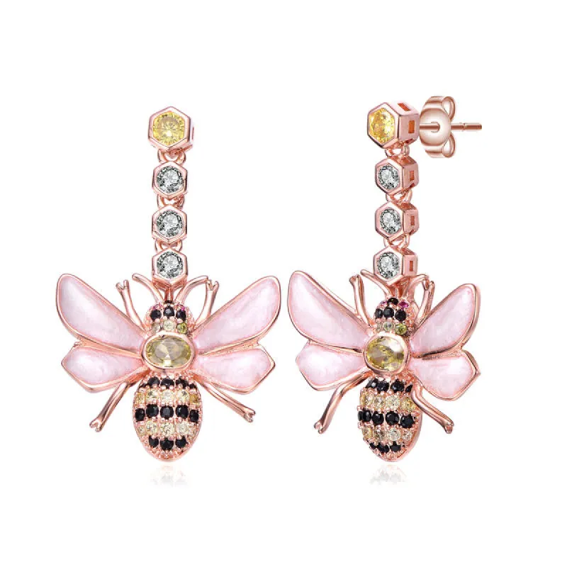 Genevive Sterling Silver 18K Rose Plated with Colored Cubic Zirconia Dangling Bee Earrings sold by Reitmans