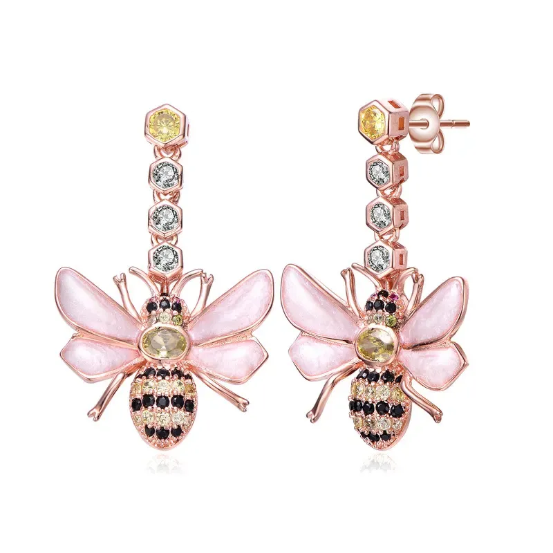 Genevive Sterling Silver 18K Rose Plated with Colored Cubic Zirconia Dangling Bee Earrings sold by Reitmans product image thumbnail 3