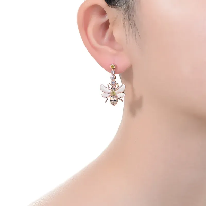 Genevive Sterling Silver 18K Rose Plated with Colored Cubic Zirconia Dangling Bee Earrings sold by Reitmans product image thumbnail 4