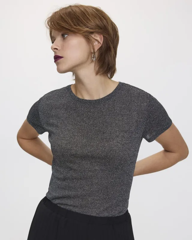Short-Sleeve Crew-Neck Shimmery Tee sold by Reitmans