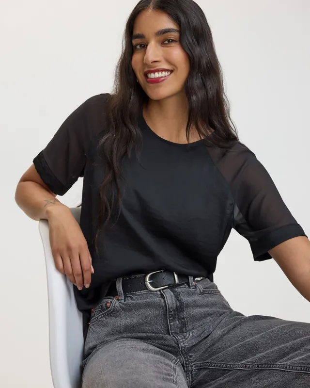 Short-Sleeve Crew-Neck Mix-Media Blouse sold by Reitmans