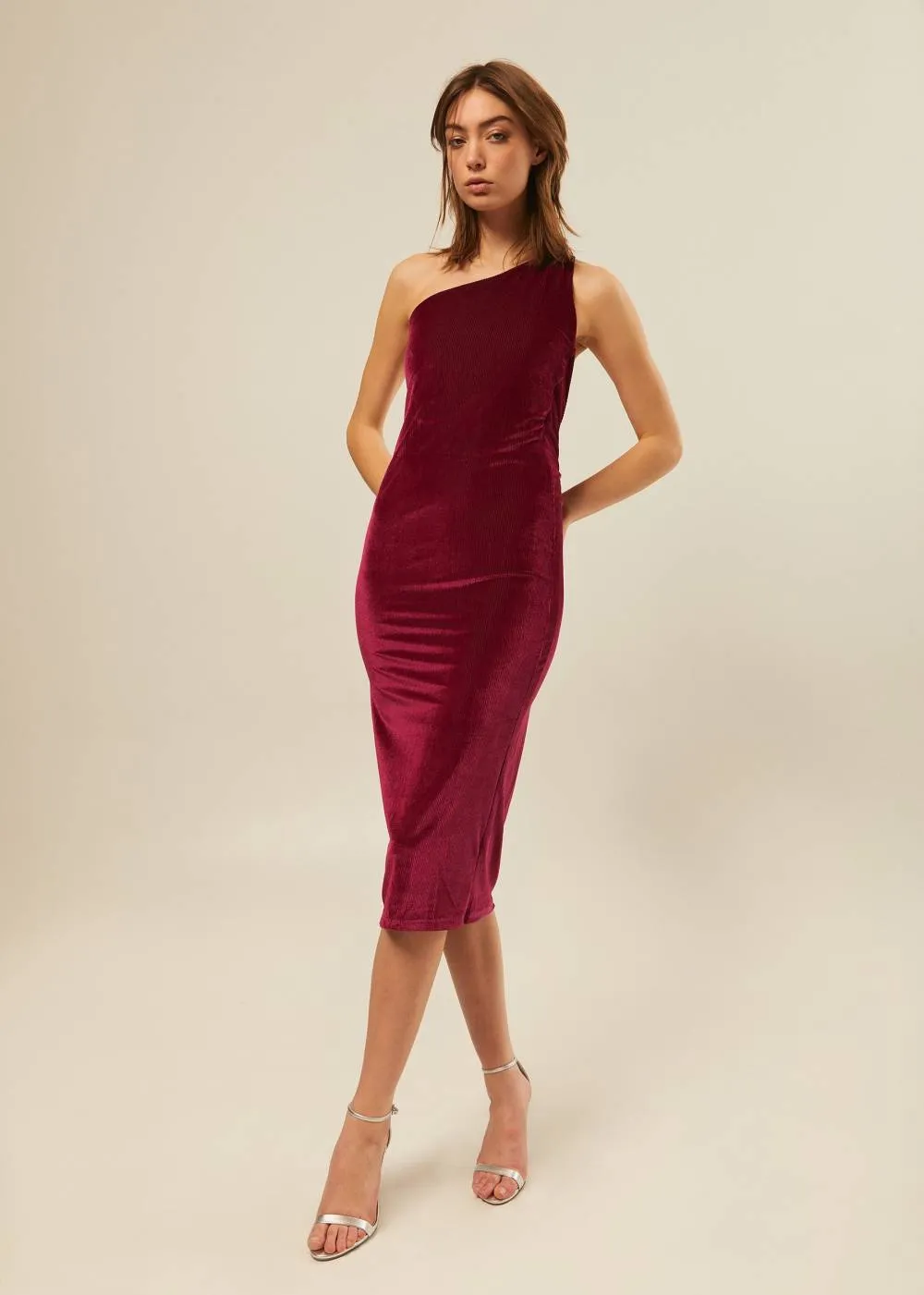 Hilary MacMillan- Velvet One Shoulder Dress sold by Reitmans