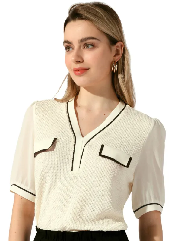 Allegra K - Contrast Color Sheer Short Sleeve Blouse sold by Reitmans