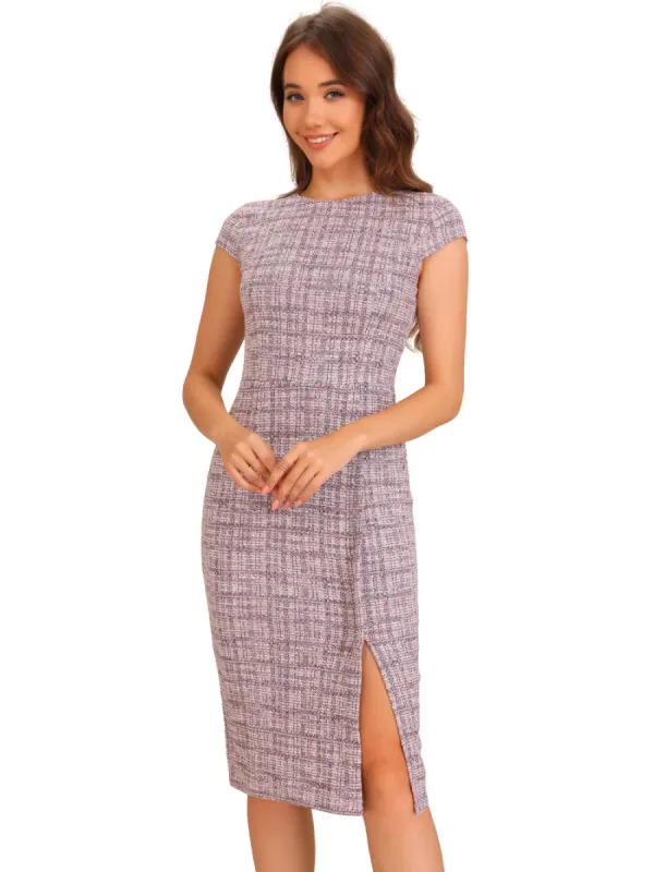 Allegra K - Crewneck Tweed Plaid Bodycon Dress sold by Reitmans