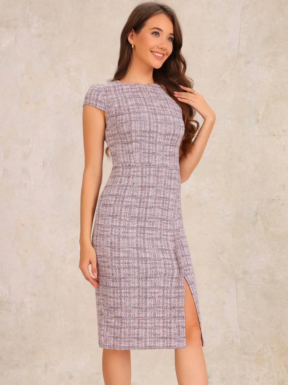 Allegra K - Crewneck Tweed Plaid Bodycon Dress sold by Reitmans product image thumbnail 2