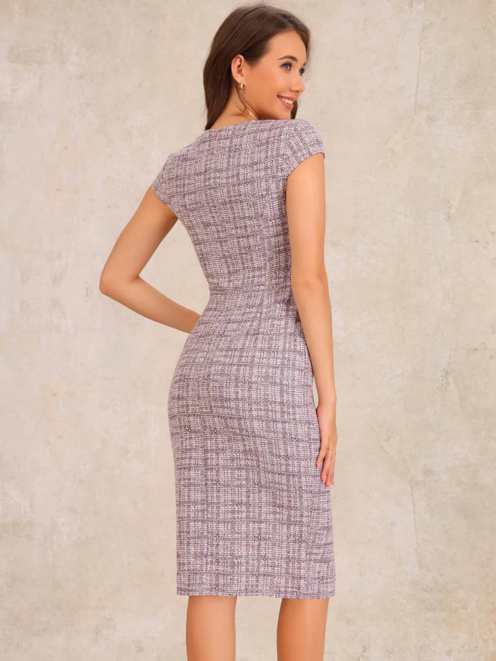 Allegra K - Crewneck Tweed Plaid Bodycon Dress sold by Reitmans product image thumbnail 4