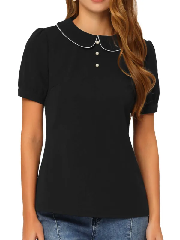 Allegra K- Peter Pan Collar Contrast Trim Puff Blouse sold by Reitmans