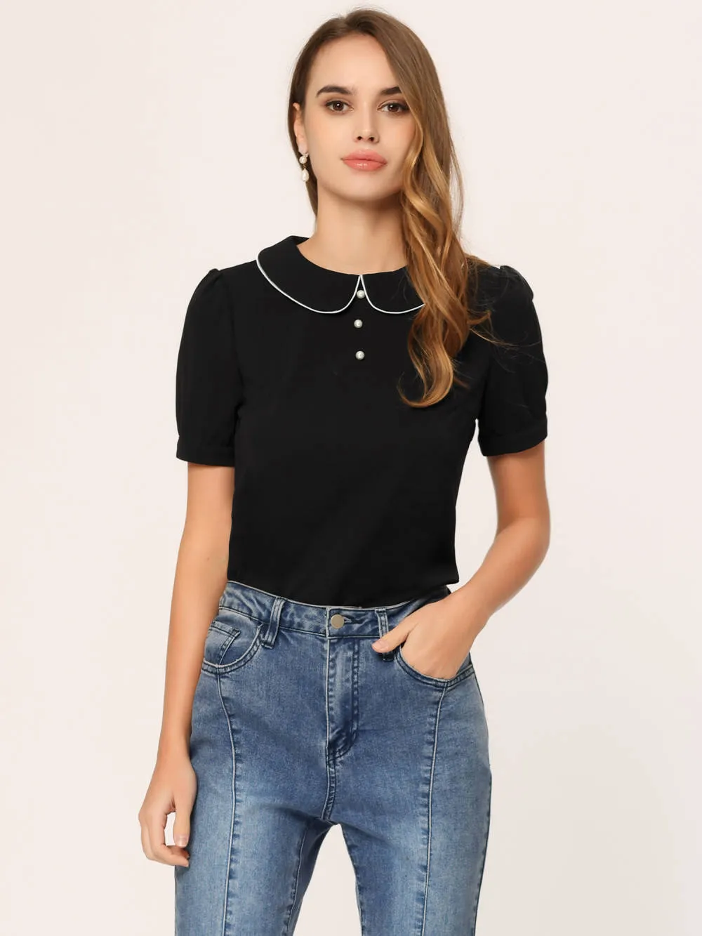 Allegra K- Peter Pan Collar Contrast Trim Puff Blouse sold by Reitmans product image thumbnail 2
