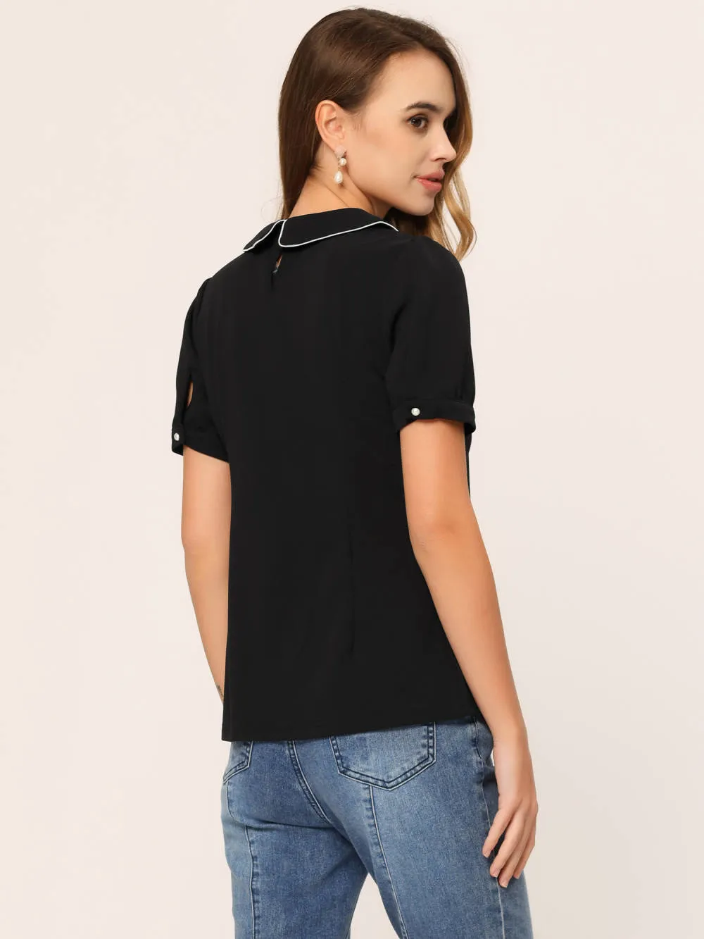 Allegra K- Peter Pan Collar Contrast Trim Puff Blouse sold by Reitmans product image thumbnail 4