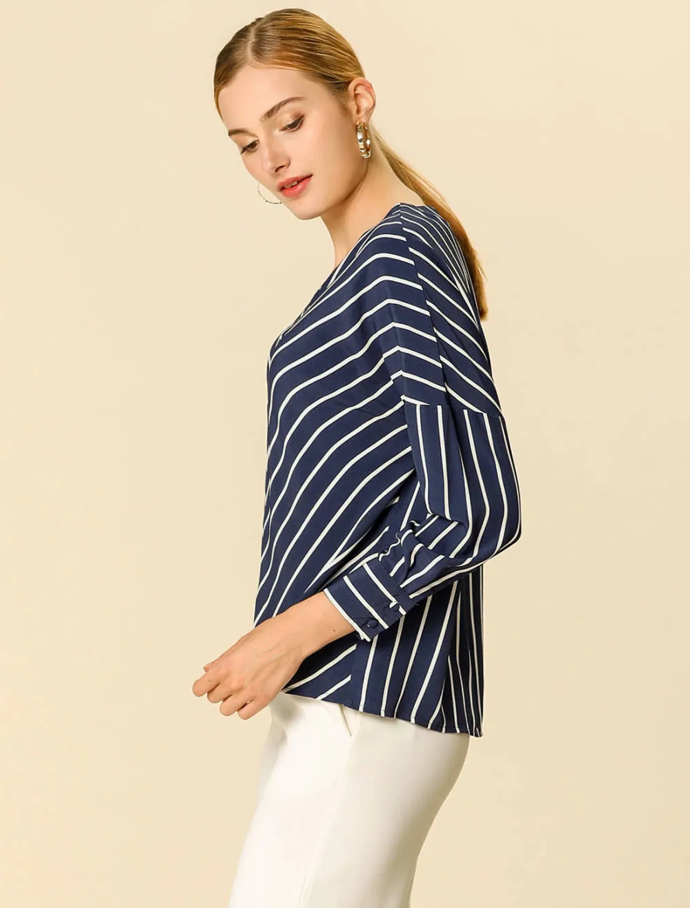 Allegra K- V Neck 3/4 Sleeve Striped Chiffon Blouse sold by Reitmans product image thumbnail 4