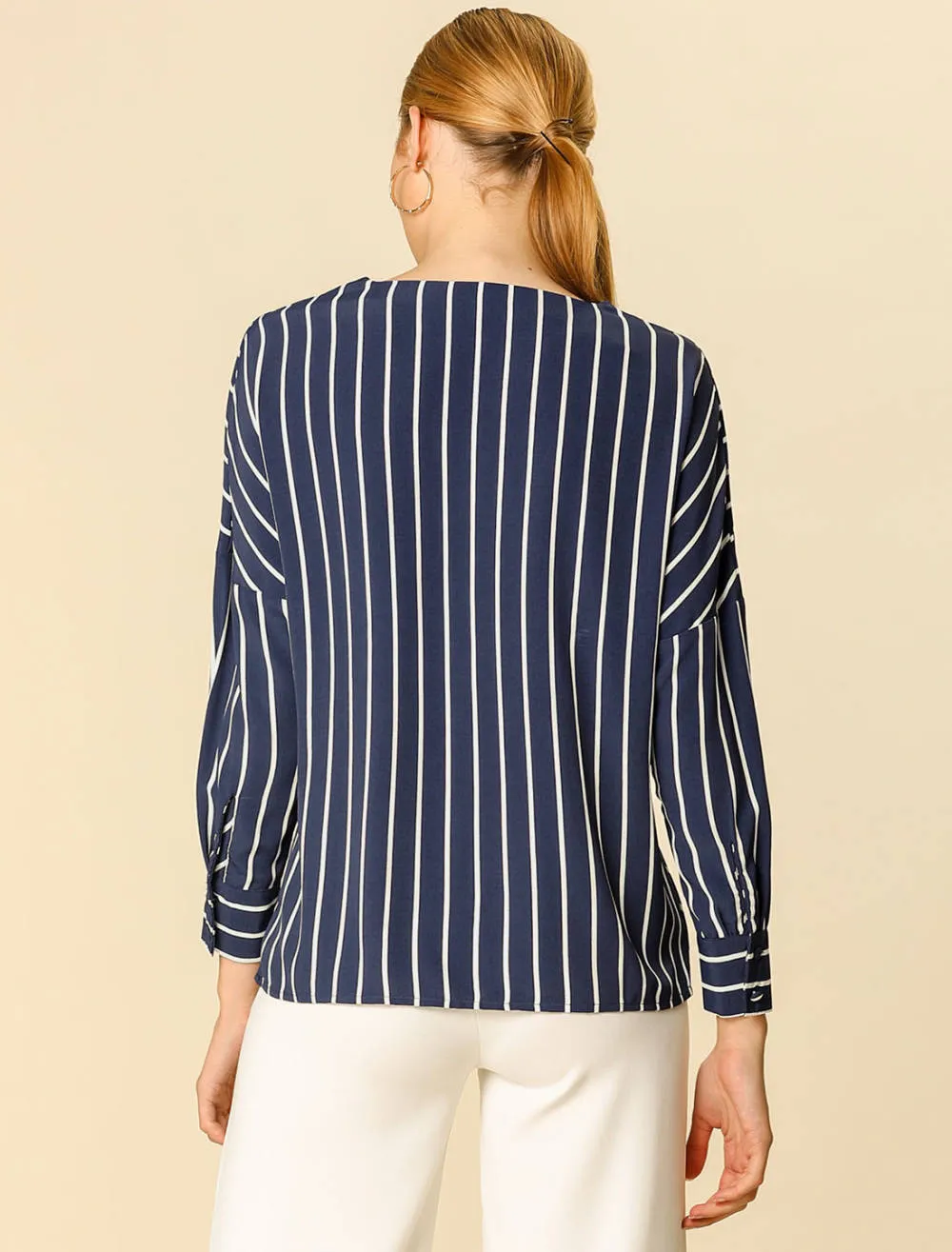 Allegra K- V Neck 3/4 Sleeve Striped Chiffon Blouse sold by Reitmans product image thumbnail 5