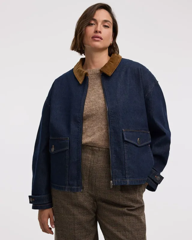 Reitmans - Denim Barn Jacket - Dark Rinse Denim - XL sold by Reitmans