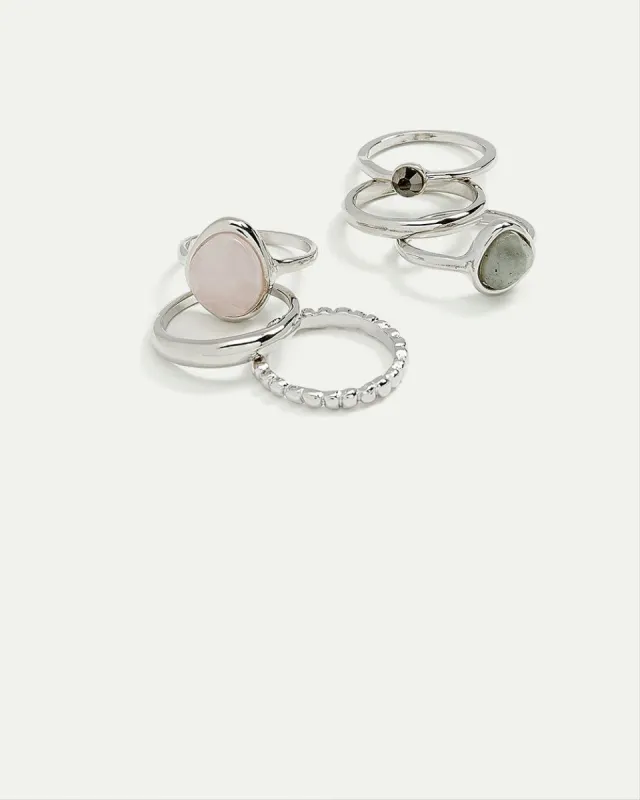 Textured Rings with Stones, Set of 6 sold by Reitmans