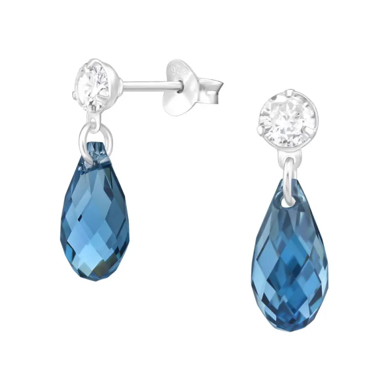 Sterling Silver Dainty CZ Stud with Dark Blue Crystal Drop Earrings - Ag Sterling sold by Reitmans