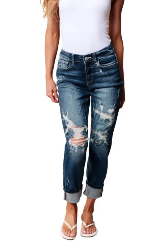 Judy Blue - Mid Rise Cuffed Destroyed Boyfriend Jeans sold by Reitmans
