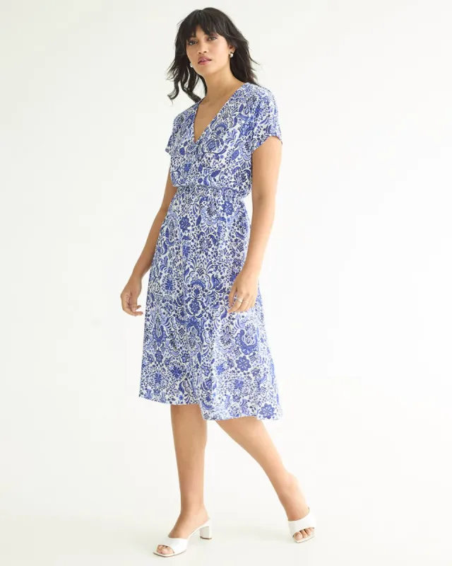 Short-Sleeve Midi Dress with Wrap Neckline sold by Reitmans