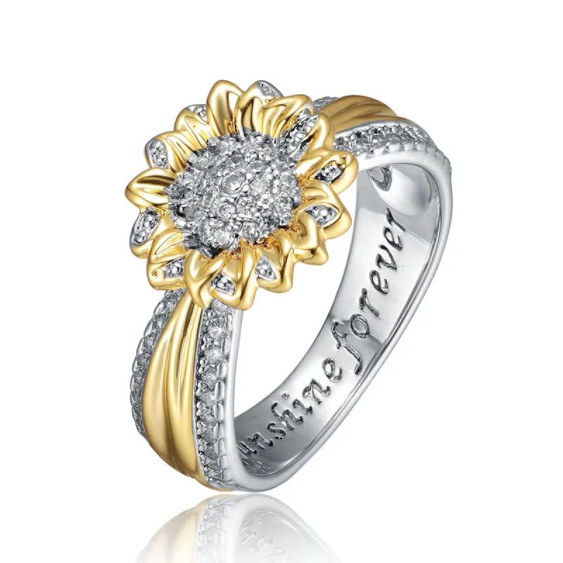Rachel Glauber Two-Tone with Clear Cubic Zirconia Nature Inspired Ring sold by Reitmans