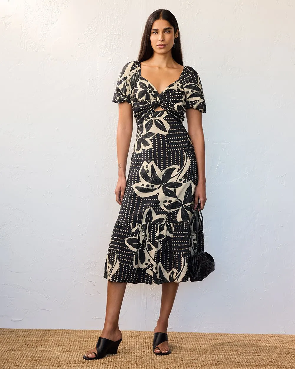 Short-Sleeve Fit and Flare Tiered Midi Dress sold by Reitmans