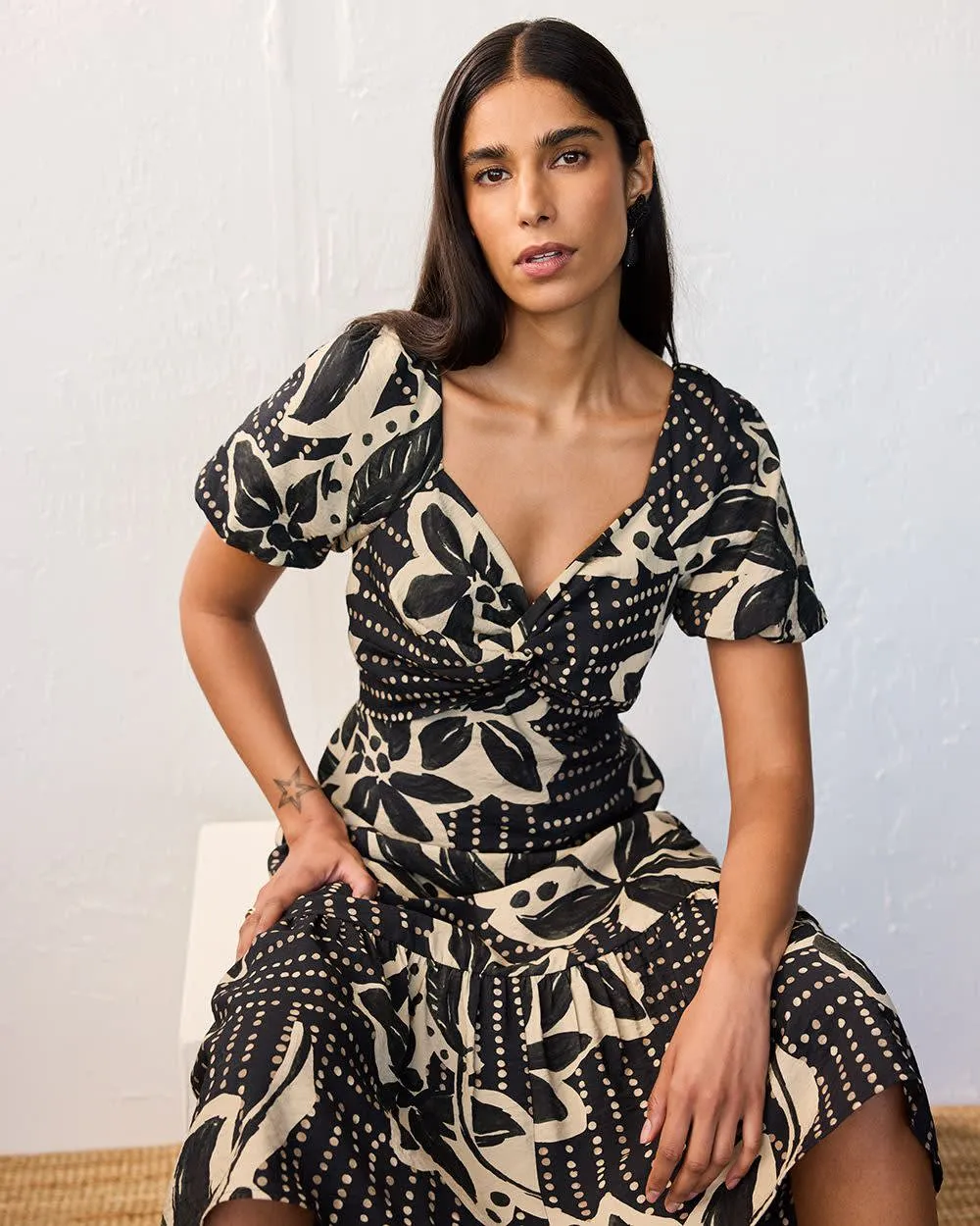 Short-Sleeve Fit and Flare Tiered Midi Dress sold by Reitmans product image thumbnail 3