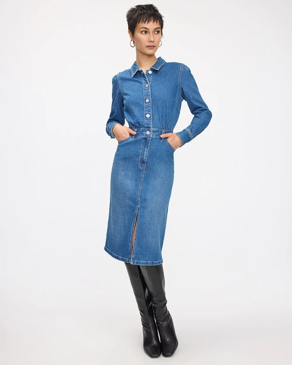 Fitted Buttoned-Down Denim Dress sold by Reitmans product image thumbnail 3