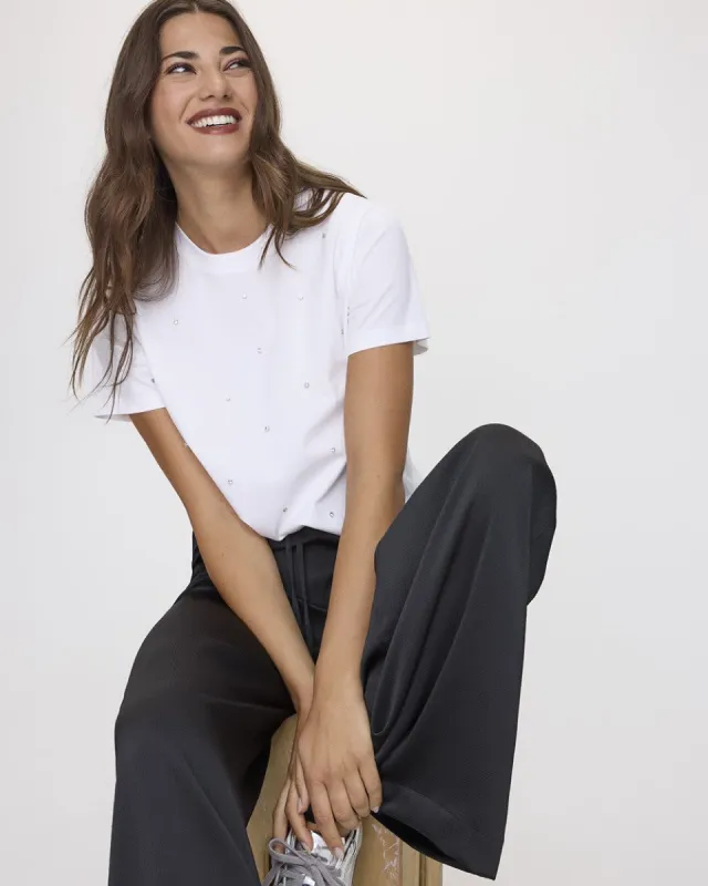 Short-Sleeve Crew-Neck Cotton Tee with Rhinestones sold by Reitmans