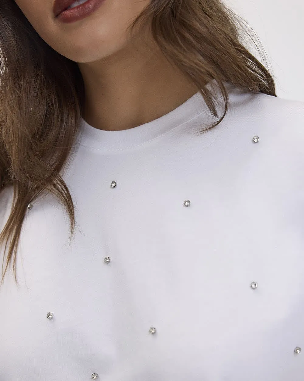 Short-Sleeve Crew-Neck Cotton Tee with Rhinestones sold by Reitmans product image thumbnail 4