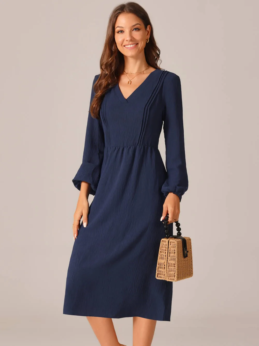 INSPIRE CHIC - Long Sleeve V-Neck Pleated Fall Dress sold by Reitmans product image thumbnail 2