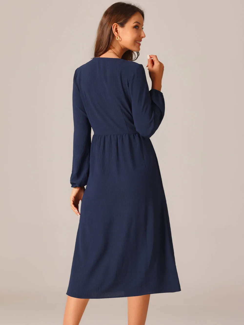 INSPIRE CHIC - Long Sleeve V-Neck Pleated Fall Dress sold by Reitmans product image thumbnail 4