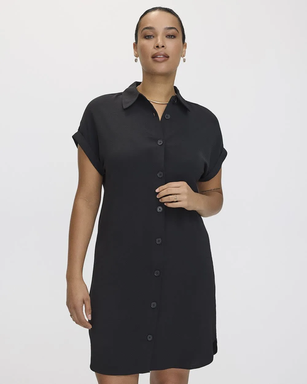 Short-Sleeve Buttoned-Down Dress with Shirt Collar sold by Reitmans