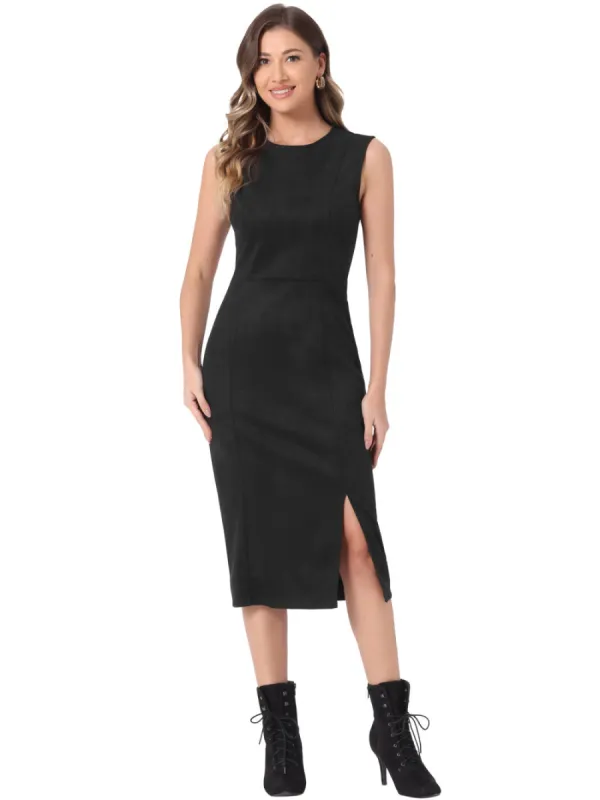 INSPIRE CHIC - Faux Suede Split Hem Work Dress sold by Reitmans